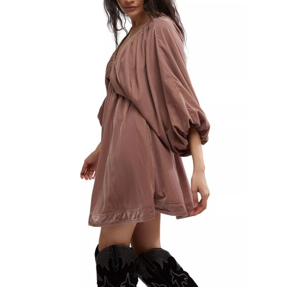 FREE PEOPLE WOMENS SIZE XSMALL PORTIA VELVET MINI DRESS PINK BOHO PRAIRIE - Picture 3 of 12